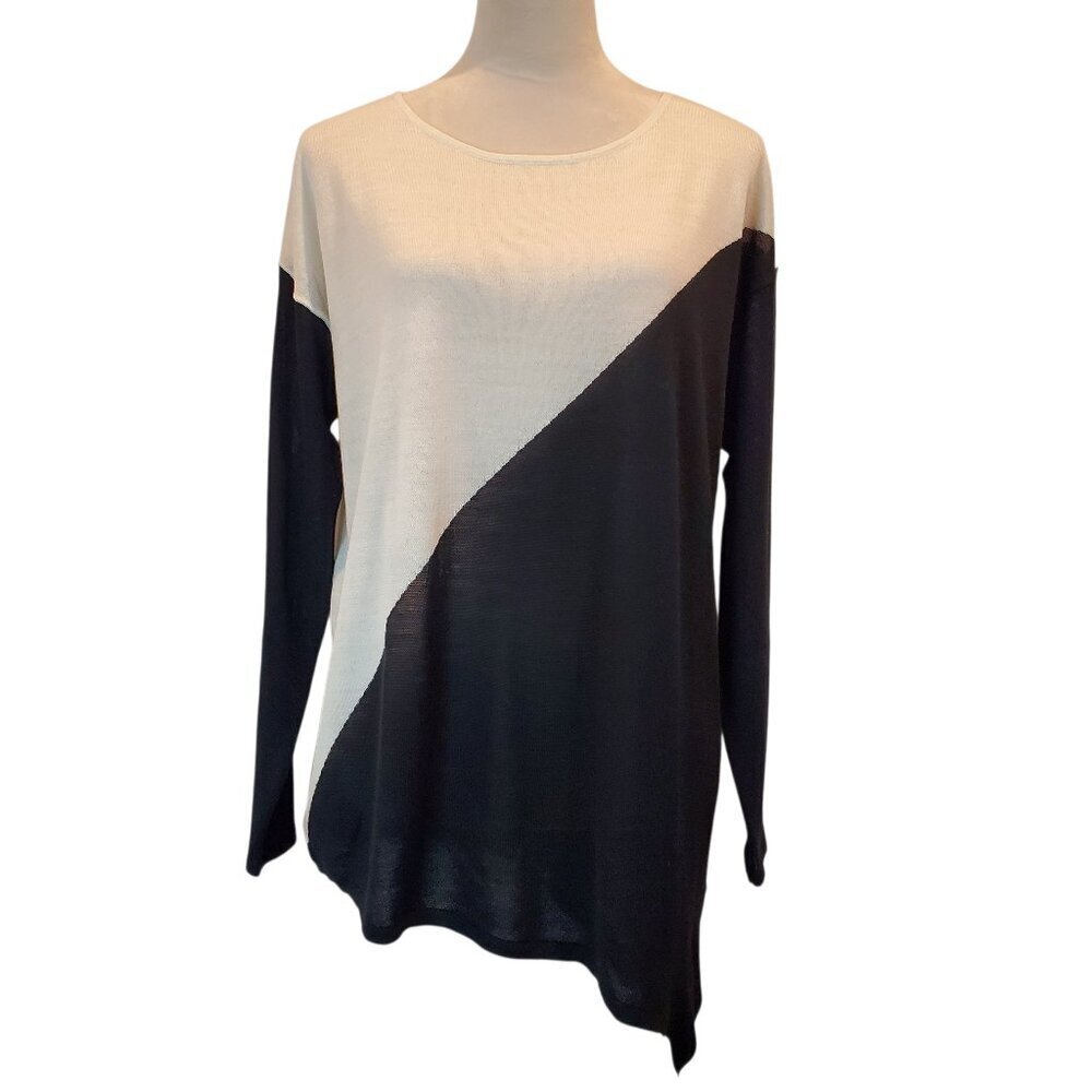 ANN TAYLOR Wool Blend Sweater Womens Lightweight Asymmetrical Black Ivory